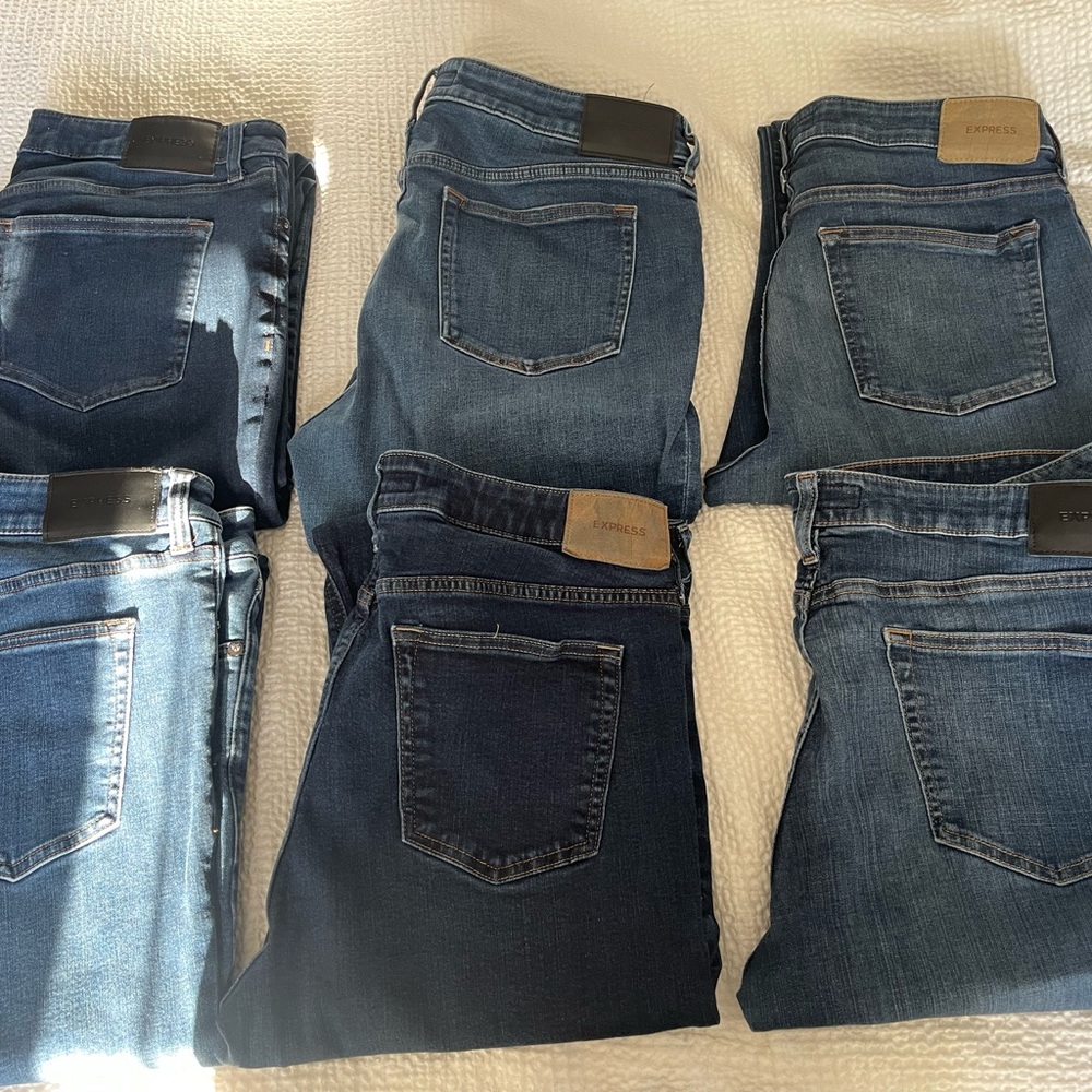 Express hyper stretch slim fit jeans 2 pair 33/32 and 3 pair of 34/32. $20 each.